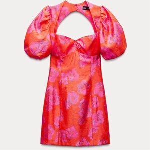 Zara Orange and Pink Floral Mini Dress